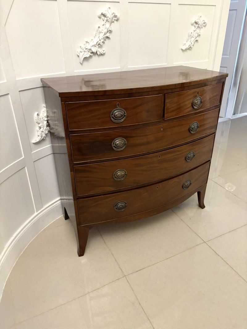 Antique George III Quality Mahogany Bow Fronted Chest of 5 Drawers - Image 7